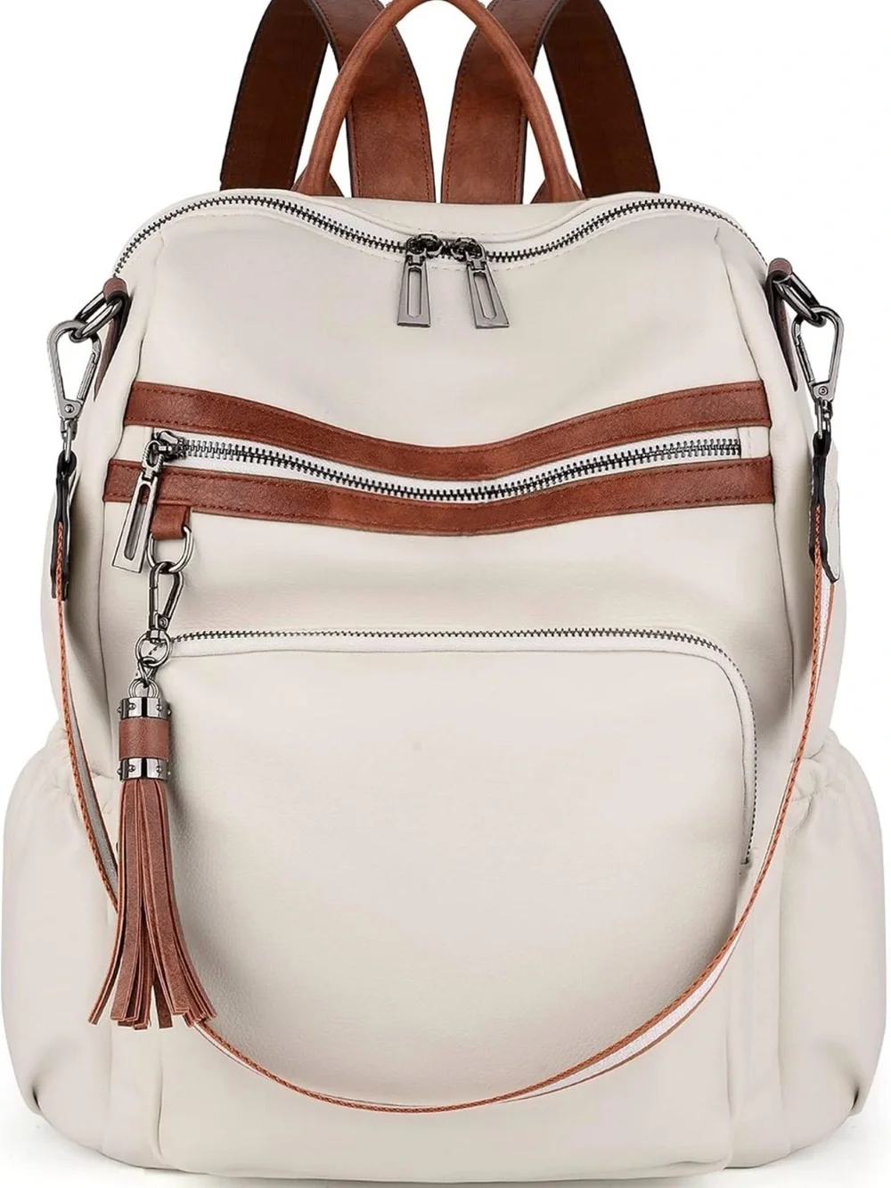Cream and Brown Women's Backpack Purse - Stylish Everyday Bag